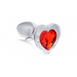 Booty Sparks Red Heart Glass Anal Plug with Gem Small