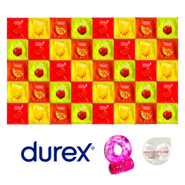 Durex Fruity Mix Package - 40 Durex Condoms + SuperLove Vibrating Ring + Sagami Original 0.01 L as a Gift