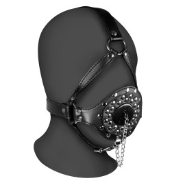 Ouch! Xtreme Open Mouth Gag Head Harness with Plug Stopper Black