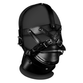 Ouch! Xtreme Head Harness with Zip-up Mouth and Lock Black