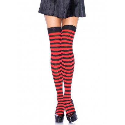 Leg Avenue Striped Nylon Thigh Highs 6005 Black & Red